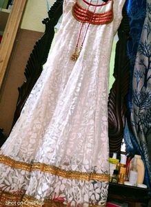 Red White Anarkali Suit