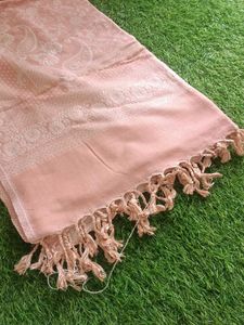 Peach Floral Print Scarf with Tassels