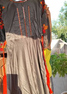 Beautiful Grey Colour Gown Shiny Embroidered