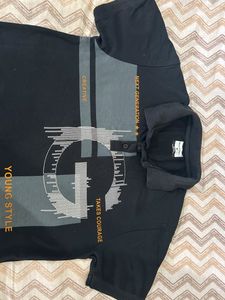 Black Graphic Print Polo Shirt
