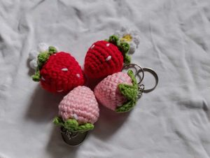 Crochet Strawberry Keychain