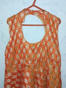 Clearance Sale! Orange Banarasi Sleeveless Gown