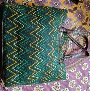 Pre loved Ajrakh Printed Green Tote Bag