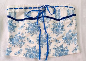 Blue Floral Embroidery Corset Top