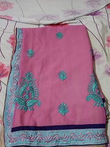 Pink And Cream Colour Saree