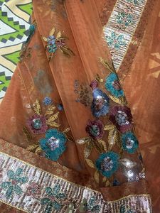 Fancy saree brown colour netted