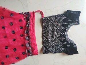 Embellished Velvet Blouse with red Ghagra