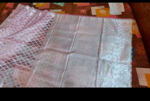 Pink And Silver Patterned Saree