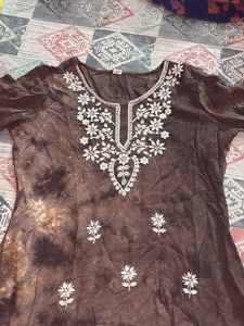 Brown Embroidered Tunic Top
