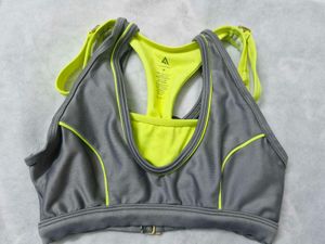 Athleta Gray & Neon Yellow Sports Bra - M