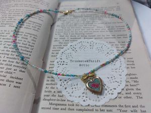 Hand painted Heart Locket Beaded Necklace