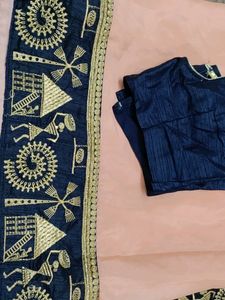Heavy Border Pink With Dark Blue Blouse
