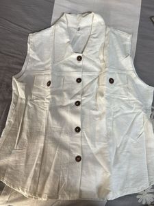 Sleeveless Button-Down Pure linen Top