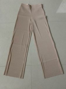 Mango Solid Ribbed Pleated Parallel Trouser