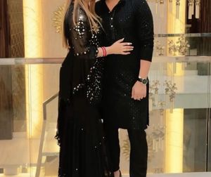 Black Embellished mirror work suit (check details)