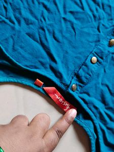 Teal Sleeveless Top with Gold Buttons