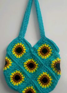 Crochet Sunflower Tote Bag