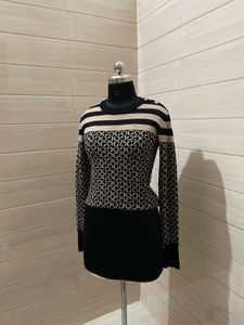 GUESS WOMEN&#39;S SWEATER JET BLACK/LIGHT RUM JACQUARD