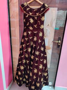 Women's Beautiful Velvet Gown (Brown Colour)