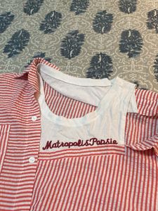 One Sided Up shoulder Striped Shirt