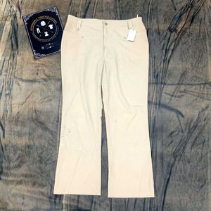Beige Embroidered Flare Pants
