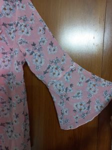 Beautiful Floral Pink Top With Bell Sleeves