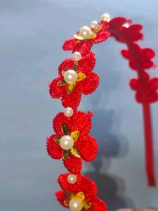 Handmade Red Floral Pearl Headband