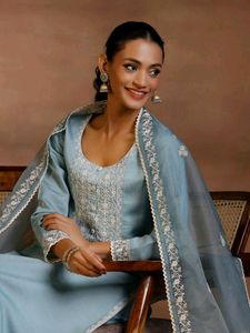 LIBAS Blue Yoke Design Suit Dupatta Pant Set