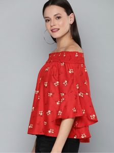 Red Floral Off-Shoulder Top