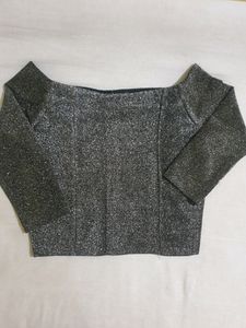 Grey Embellished Velvet Crop Top