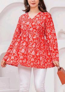 Cotton Floral Red Top