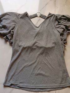V-neck  Ruffle Top With Choker Detail Ring