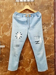 Light Blue Graphic Denim Pants