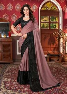 Elegant Black &amp; Mauve Embellished Saree