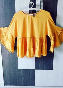 Women Branded Solid Casual Mustard Peplum To