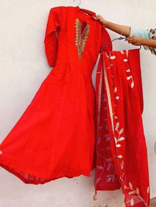 Red Embroidered Kurta Set