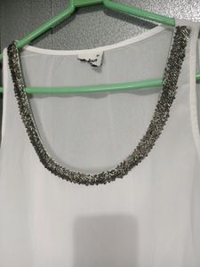 Beaded Sleeveless Tank Top White