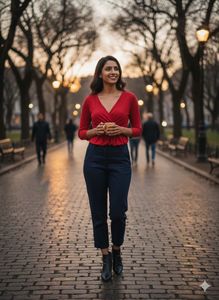 🤩 Thrift Alert: Draped Diva Crimson Top! 🇮🇳