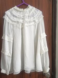 High Neck Laced Korean Style Blouson Top