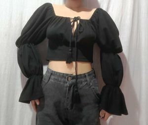 Chic Black Peasant Top