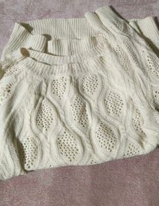 Cream Knit Open Weave Sweater