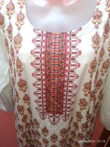 Xxl Branded Elegant White Printed Kurta