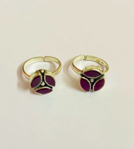 Pure Silver 92.8 Toe Ring With Red Color Stones