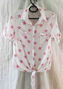 Star Print Tie-Front Top
