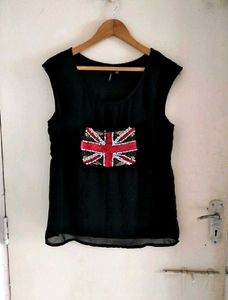 MANGO Union Jack Sequin Top