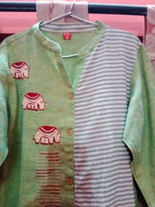 Green Elephant Embroidery Kurta
