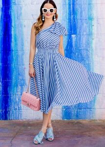 Striped One-Shoulder Dress 💎👗🤩🤩
