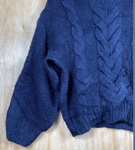 Old Money Navy Cable Knit Sweater