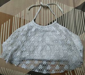 🤍NoBoundaries White Lace Halter Crop Top🏖️