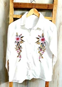 White Embroidery Work Shirt Size-36